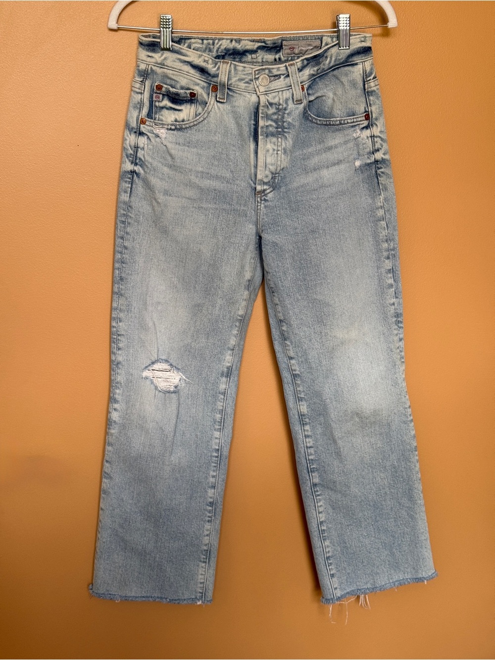 Ag Adriano Goldschmmied Light Blue Relaxed Straight Jeans Cropped 26 Button fly